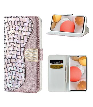 Rosegoud Bling Bling Bookcase Hoesje Samsung Galaxy A42