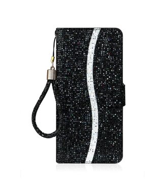 Zwart Glitter Bookcase Hoesje Samsung Galaxy A42