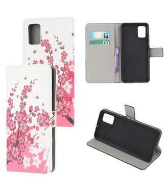 Roze Bloemen Bookcase Hoesje Samsung Galaxy A41