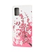 Roze Bloemen Bookcase Hoesje voor de Samsung Galaxy A41