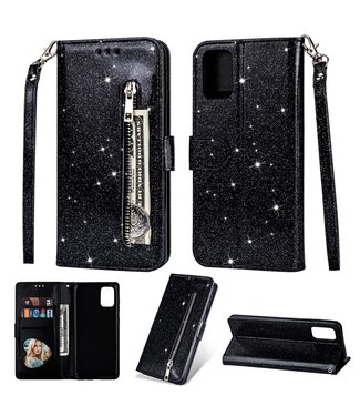 Zwart Glitter Bookcase Hoesje Samsung Galaxy A41