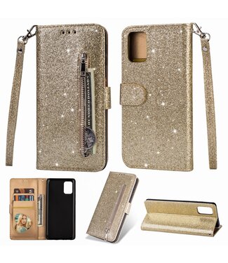 Goud Glitter Bookcase Hoesje Samsung Galaxy A41