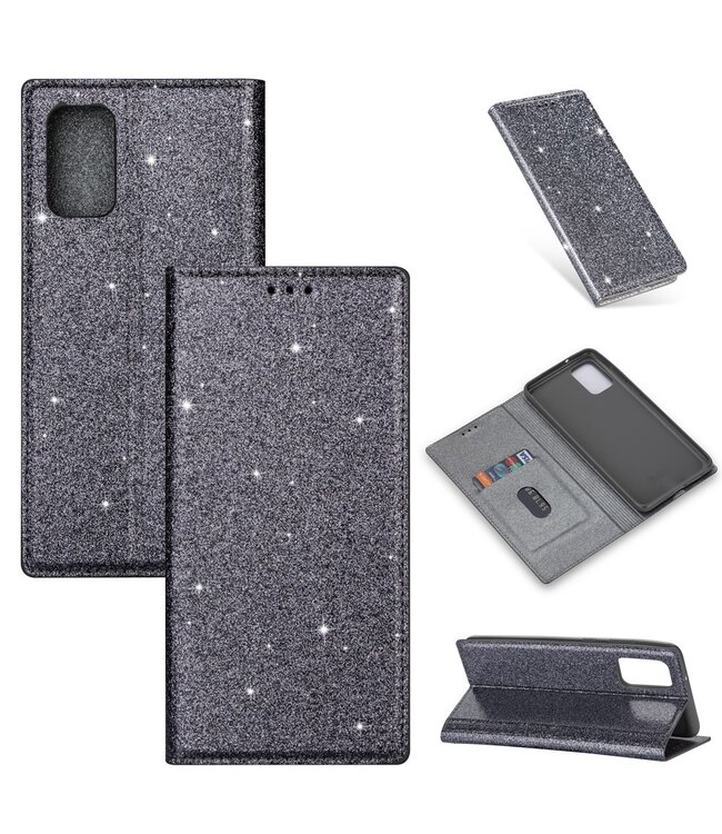 Grijs Glitter Bookcase Hoesje voor de Samsung Galaxy A41