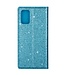 Blauw Glitter Bookcase Hoesje voor de Samsung Galaxy A41
