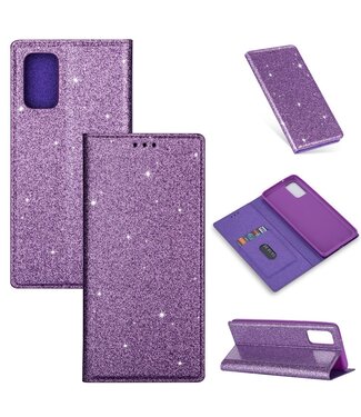 Paars Glitter Bookcase Hoesje Samsung Galaxy A41