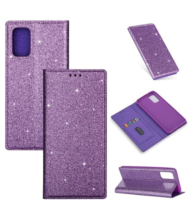 Paars Glitter Bookcase Hoesje voor de Samsung Galaxy A41