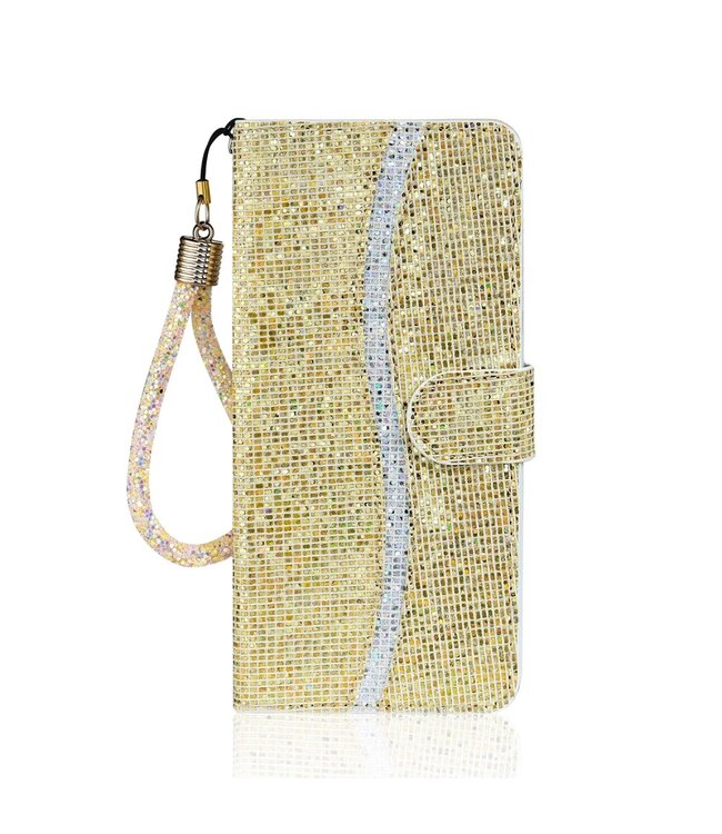 Goud Glitter Bookcase Hoesje voor de Samsung Galaxy A41