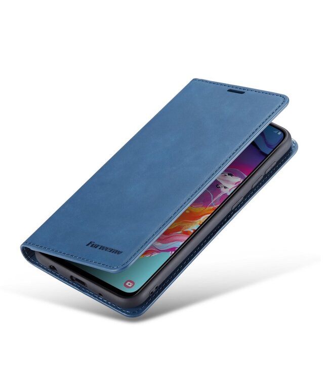 Forwenw Blauw Silky Bookcase Hoesje voor de Samsung Galaxy A31