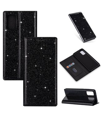 Zwart Glitter Bookcase Hoesje Samsung Galaxy A31