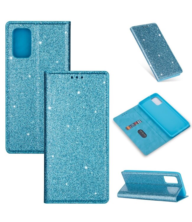 Blauw Glitter Bookcase Hoesje voor de Samsung Galaxy A31