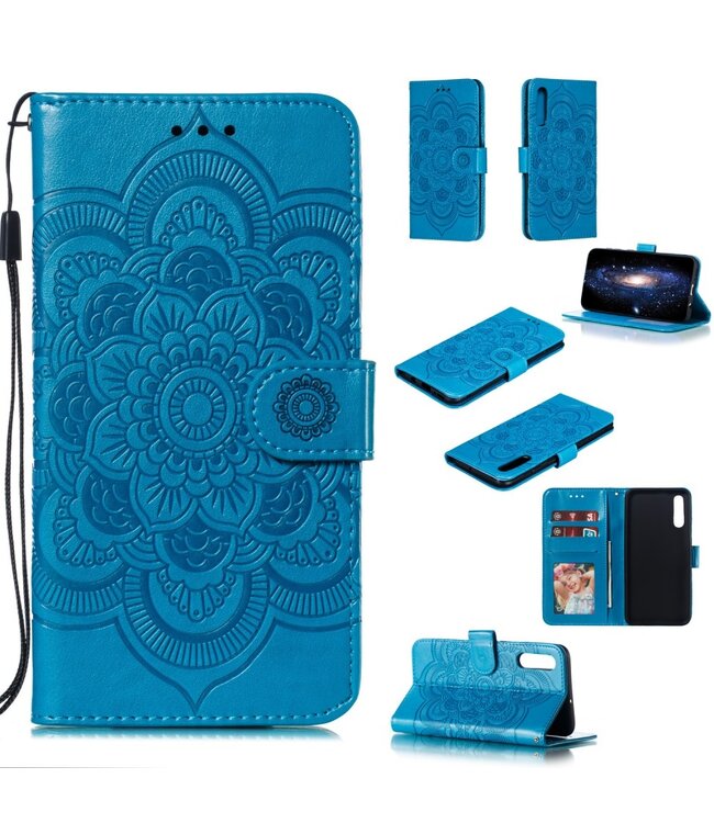 Blauw Mandala Bloem Bookcase Hoesje voor de Samsung Galaxy A50 / A30s