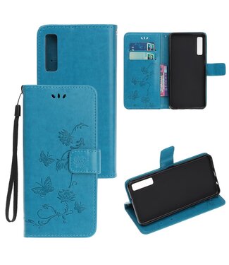 Blauw Vlinder en Bloemen Bookcase Hoesje Samsung Galaxy A50 / A30s