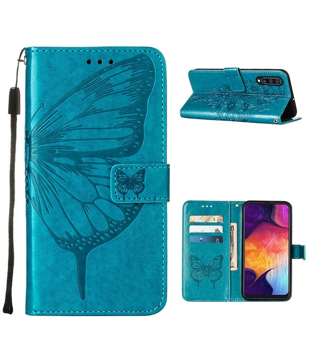 Blauw Vlinder Bookcase Hoesje voor de Samsung Galaxy A50 / A30s