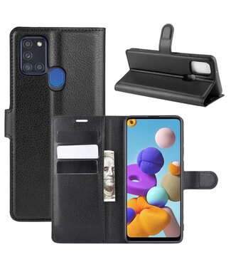 Zwart Litchee Bookcase Hoesje Samsung Galaxy A21s