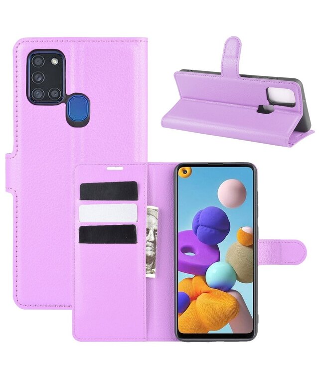 Paars Litchee Bookcase Hoesje voor de Samsung Galaxy A21s