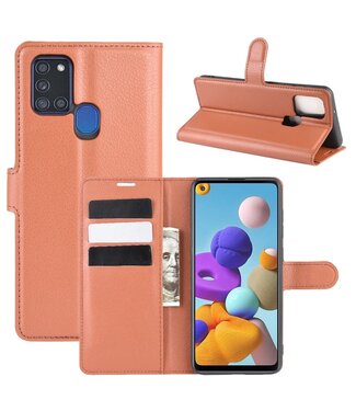 Bruin Litchee Bookcase Hoesje Samsung Galaxy A21s