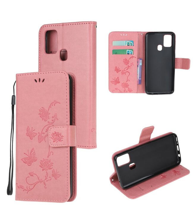 Roze Butterly Bookcase Hoesje voor de Samsung Galaxy A21s