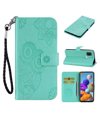 Turquoise Uil Bookcase Hoesje Samsung Galaxy A21s