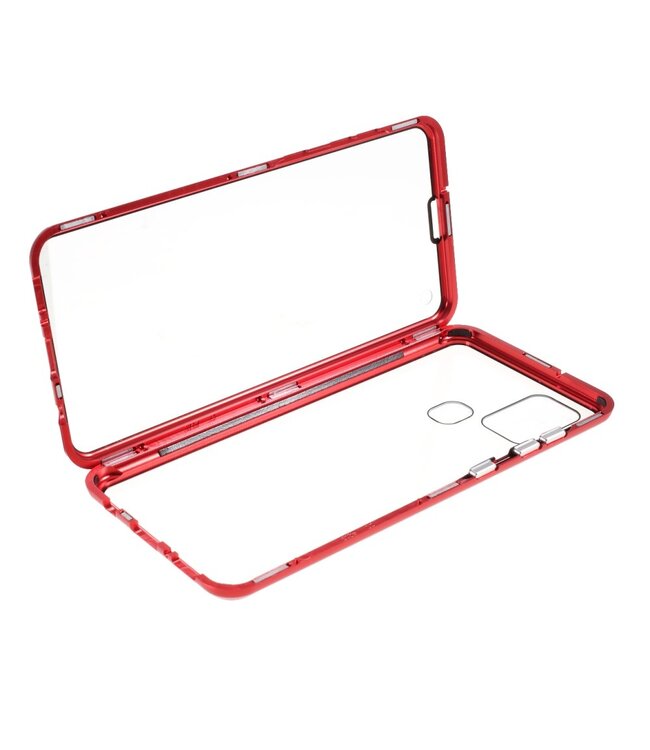Rood Metaal + Tempered Glass Hoesje voor de Samsung Galaxy A21s