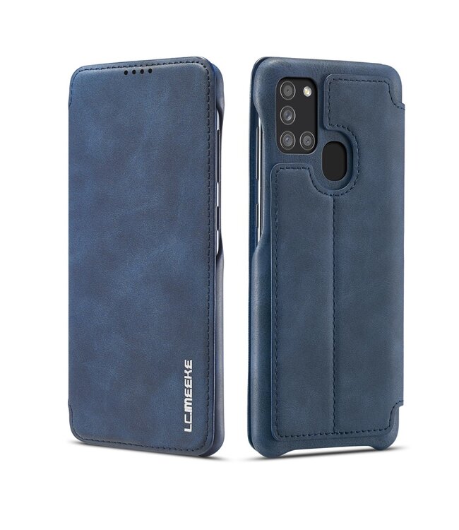 LC.IMEEKE Blauw Bookcase Hoesje voor de Samsung Galaxy A21s