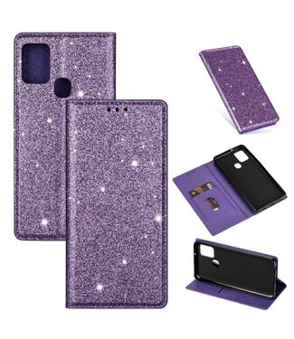 Paars Glitter Bookcase Hoesje Samsung Galaxy A21s