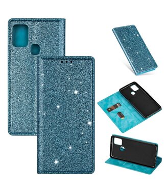 Blauw Glitter Bookcase Hoesje Samsung Galaxy A21s