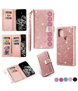 Rosegoud Glitter Bookcase Hoesje Samsung Galaxy A21s