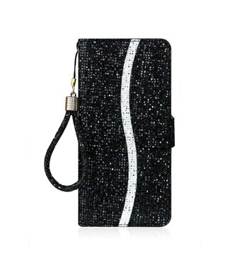 Zwart Glitter Bookcase Hoesje Samsung Galaxy A21s