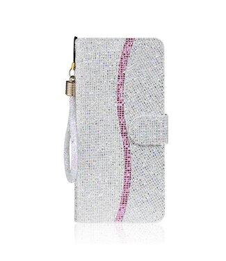 Zilver Glitter Bookcase Hoesje Samsung Galaxy A21s