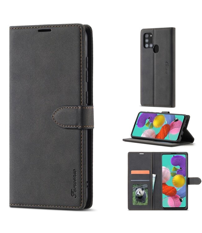 Forwenw Zwart Wallet Bookcase Hoesje voor de Samsung Galaxy A21s