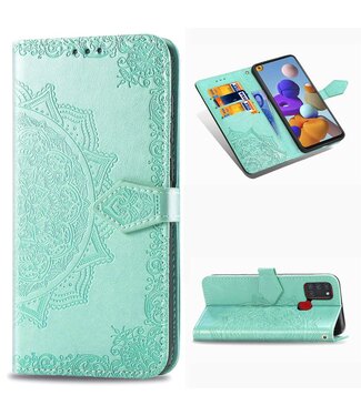 Cyaan Mandala Bloem Bookcase Hoesje Samsung Galaxy A21s