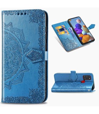Blauw Mandala Bloem Bookcase Hoesje Samsung Galaxy A21s