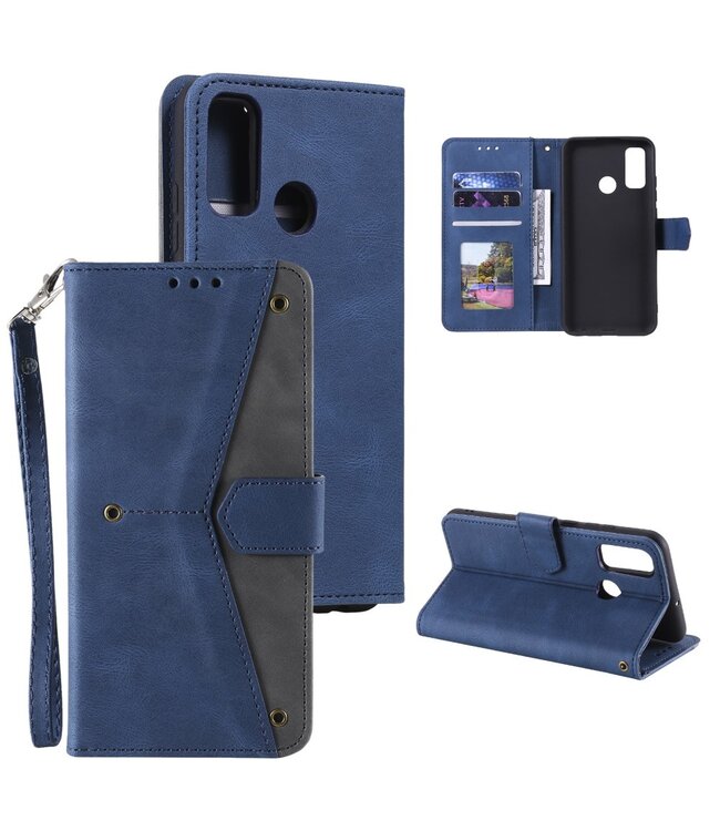 Blauw Splits Leren Bookcase Hoesje voor de Samsung Galaxy A21s