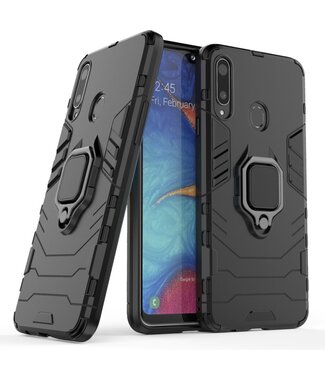 Zwart Ring Kickstand Hybrid Hoesje Samsung Galaxy A20s