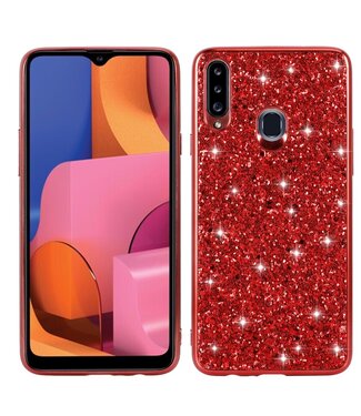 Rood Glitter Hybrid Hoesje Samsung Galaxy A20s