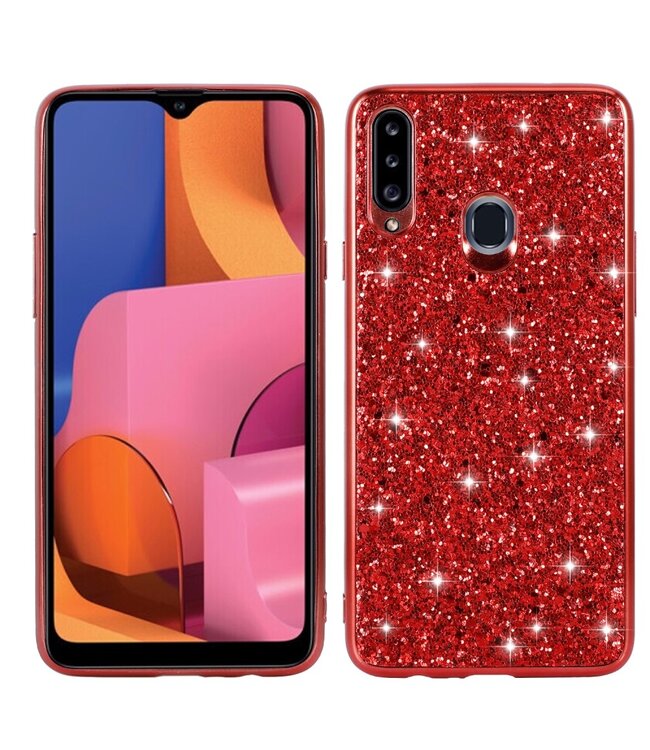 Rood Glitter Hybrid Hoesje voor de Samsung Galaxy A20s