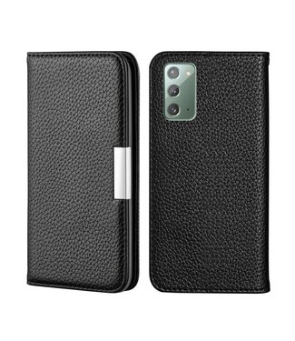 Zwart Litchee Bookcase Hoesje Samsung Galaxy Note 20