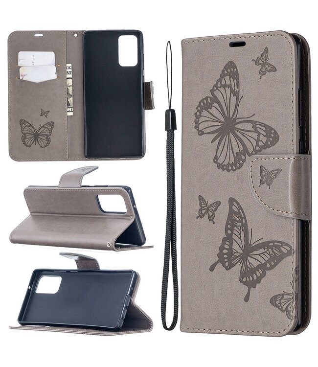 Grijs Vlinders Bookcase Hoesje voor de Samsung Galaxy Note 20