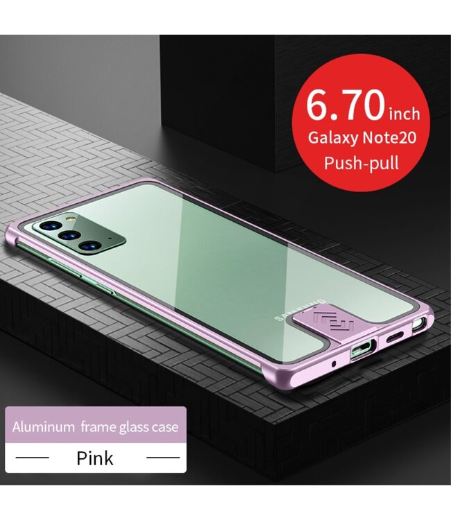Roze Metaal + Tempered Glass Hoesje voor de Samsung Galaxy Note 20
