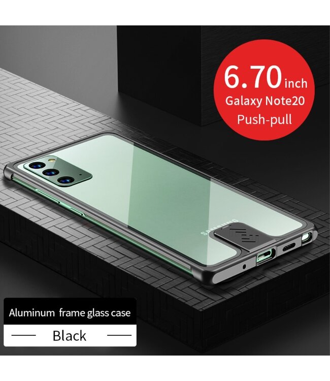 Zwart Metaal + Tempered Glass Hoesje voor de Samsung Galaxy Note 20