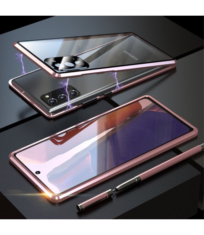 Roze Metaal + Tempered Glass Hoesje voor de Samsung Galaxy Note 20