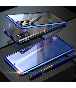 Blauw Metaal + Tempered Glass Hoesje Samsung Galaxy Note 20