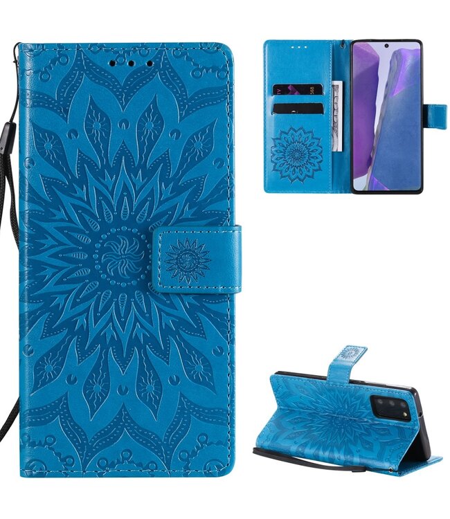 Blauw Zonnebloem Bookcase Hoesje voor de Samsung Galaxy Note 20