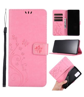 Roze Vlinder Bookcase Hoesje Samsung Galaxy Note 20