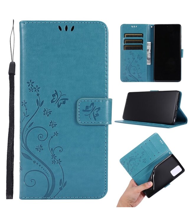 Blauw Vlinder Bookcase Hoesje voor de Samsung Galaxy Note 20
