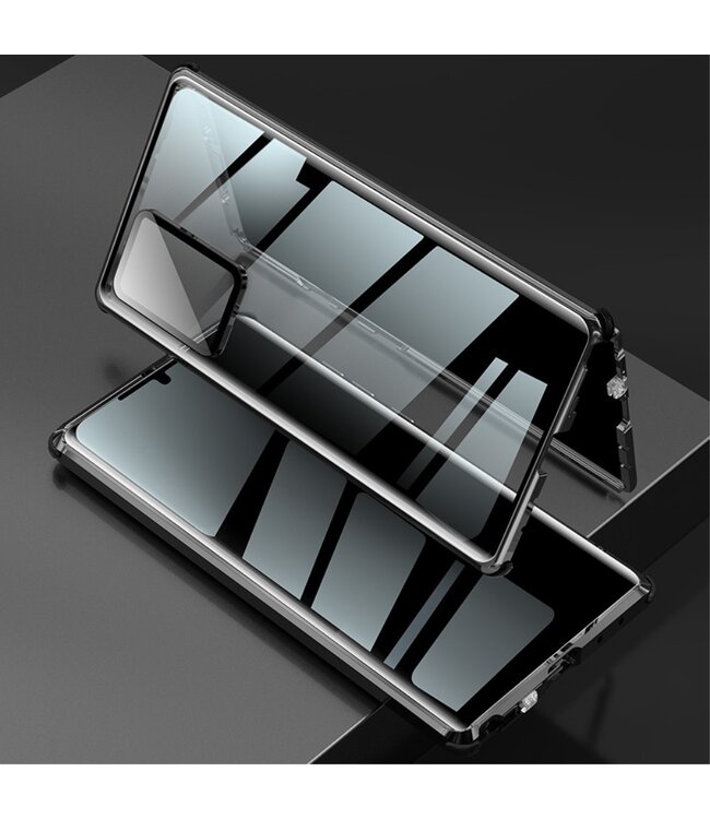 Zwart Metaal + Tempered Glass Hoesje voor de Samsung Galaxy Note 20 Ultra