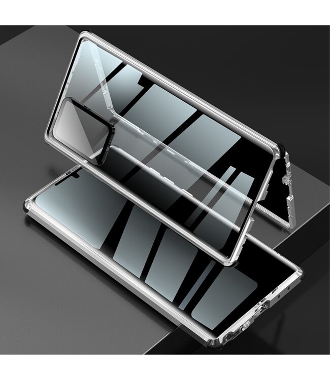Zilver Metaal + Tempered Glass Hoesje voor de Samsung Galaxy Note 20 Ultra
