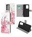 Roze Bloemen Bookcase Hoesje voor de Samsung Galaxy Note 20 Ultra