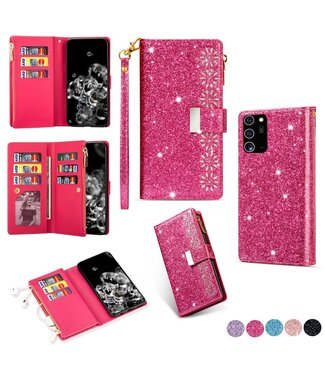 Roze Glitter Bookcase Hoesje Samsung Galaxy Note 20 Ultra
