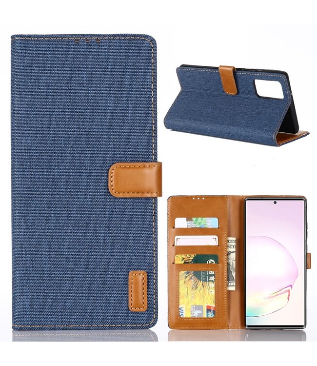 Blauw Stoffen Bookcase Hoesje voor de Samsung Galaxy Note 20 Ultra